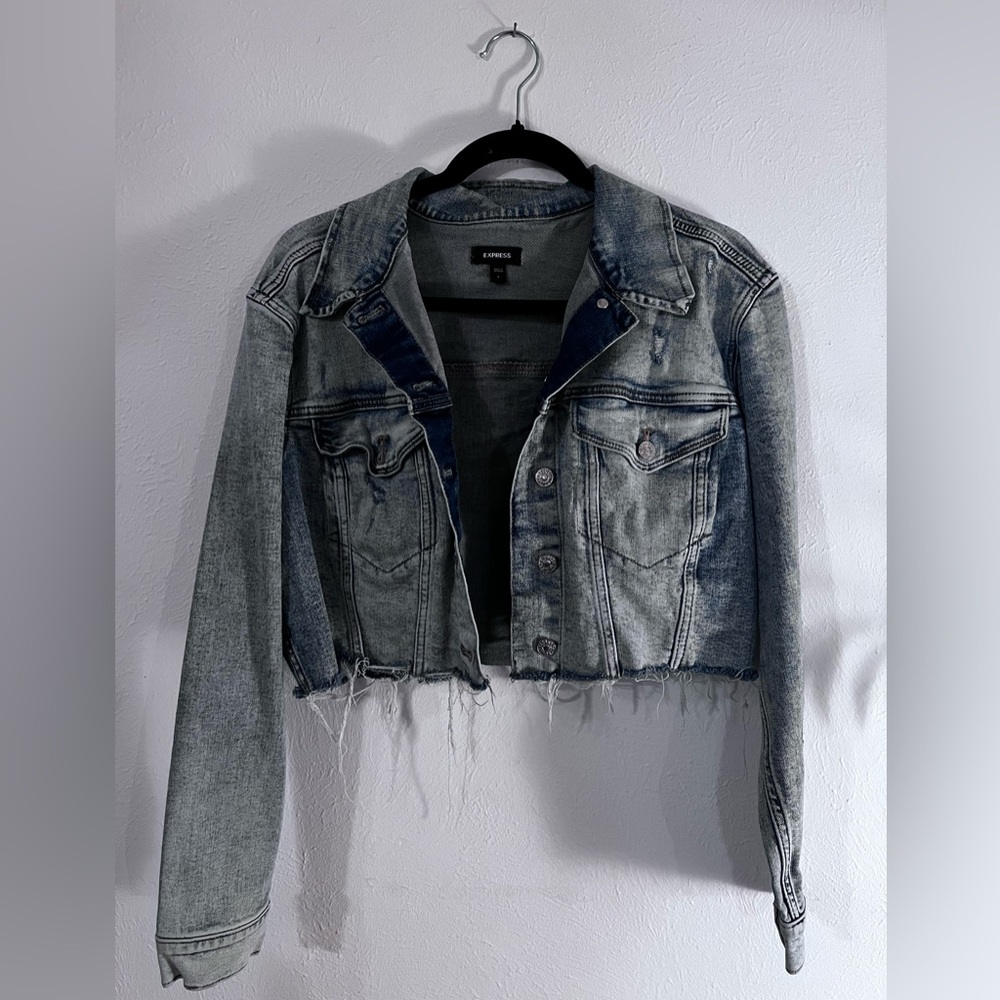 Express Blue Denim Distressed Jacket